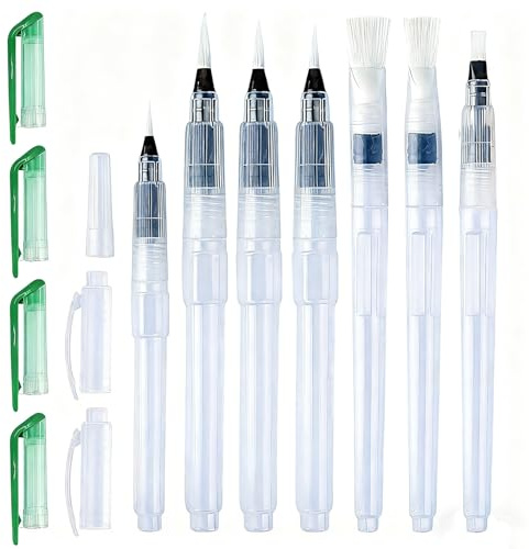 Lot de 7 Pinceau Aquarelle Reserve d'eau,Pinceau Reservoir Aquarelle Remplissable pour la Peinture en Voyage léger et Durable