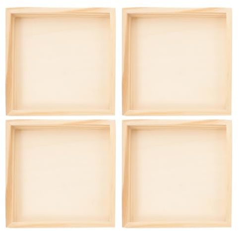 DOITOOL Holztablett 4 Stück Quadratisches Holzbrett für Puzzles & Bausteine | 12x12 cm quadratisches Holztablett mit Rand, stabiles Serviertablett aus Naturholz, ideal als Puzzle Sortierschale Bastelholz