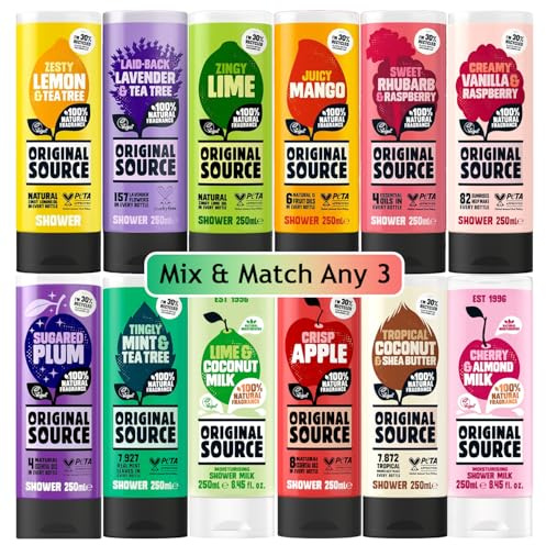 Original Source Body Wash Shower Gel Giftset Bundle – Mix & Match Any 3 Scents 250ml Each – Refreshing Vegan Shower Gel Set for Men & Women – Ideal for Birthdays, Christmas & Everyday Self Care