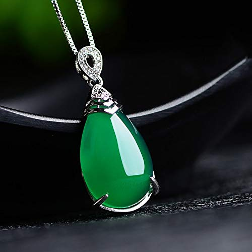 Natürliche grüne Achat Anhänger Halskette 925 Silber Frauen Geschenk Wasser Tropfen Jade Schmuck