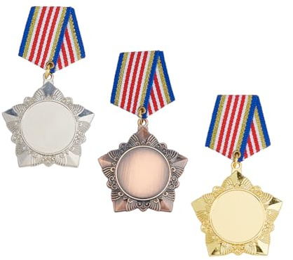 DICOSMETIC 3Pcs Militärmedaillen Abzeichen Auszeichnung Ehrenmedaille Anstecknadeln Gold Silber Bronze Auszeichnungsmedaillen Abzeichen Für Wettbewerb Sport Kostüm Militärabzeichen Für Uniform Kostüm