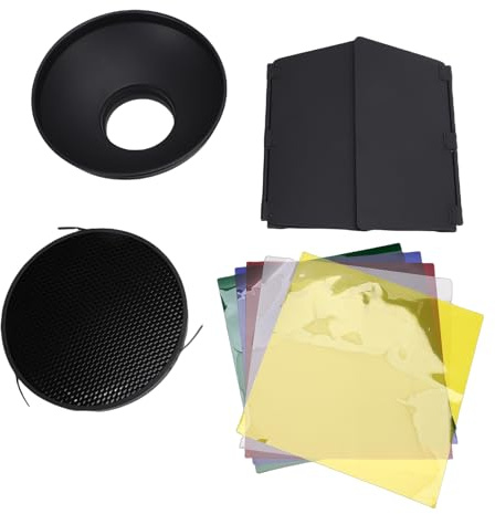 Leftwei for Mount Barn Door Kit with Reflector 60 Grid, 5 Magnetic Color Gel Filters, 4 Leaf Flash Lighting Modifier Set, Ideal for Studio Strobe Light