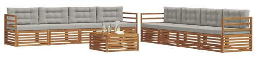vidaXL Outdoor-Sofagarnitur mit Kissen 9 pcs Natürlich und Hellgrau, Moderne Lounge für draußen, Bequeme Gartenmöbel, Akazienholz-Sofa, wetterfeste Terrassen-Sitzgruppe