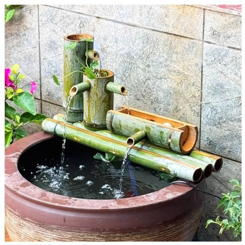 Bambus-Wasserspiel mit Pumpe – Innen- und Außengarten-Wasserfalldekoration zum Schaffen von Zen-Räumen
