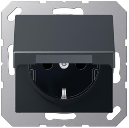 Jung ANM A 1520 BFKIKL WW Schuko Steckdose 16 A 250 V bruchsicher mit Berührungsschutz und Klappdeckel Serie A anthrazit matt