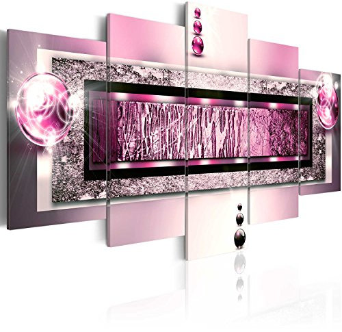 B&D XXL - Wandbilder XXL Abstrakt 100x50cm 5 tlg - Wand Deko Leinwand Bilder Groß Wanddeko Wohnzimmer Schlafzimmer Kunstdrucke - Textur Perlen Struktur silber rosa 020101-215