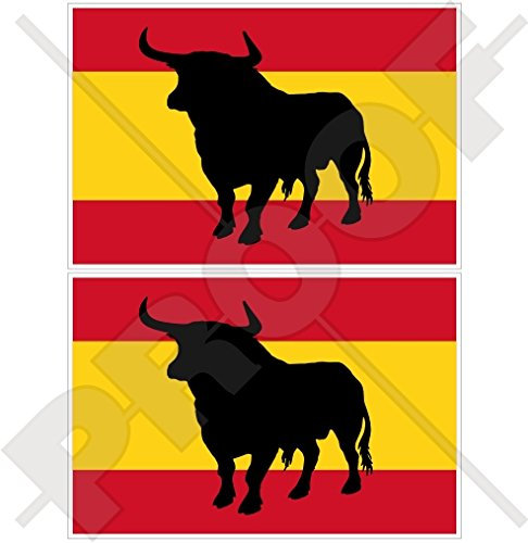 Espagne espagnol Taureau Drapeau 7,6 cm (75 mm) Vinyle Bumper Stickers, décalcomanies X2