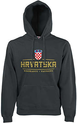 AkyTEX Kroatien Hrvatska Fan-Hoodie EM-2021 Kapuzenpullover Graphit L
