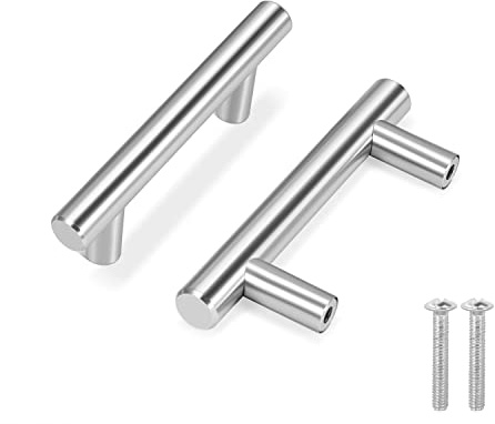 Flexzion 10 Stück Schrankgriffe, Möbelgriffe - 10cm, 64mm Bohrlochabstand Griffe für Küchenschränke, Solide Küchengriffe aus gebürstetem Edelstahl, Küchenschrank Türgriffe, Schubladengriffe, Silber