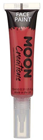 Moon Creations Tubos de pintura facial y corporal con pincel aplicador | Sin crueldad | Pintura facial para niños, adultos, disfraces, festivales, Halloween Rojo 15ml