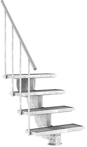 Außentreppe DOLLE Gardenstep mit 4 Stufen (Geschosshöhe: 74-90 cm) │ 80 cm Stufenbreite │ Stufenauflage Gitterrost │ mit Steiggeländer