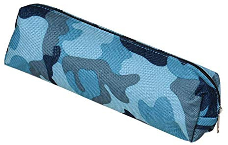 Camouflage-Federmäppchen, große Kapazität, tragbar, Reißverschluss, Leinen, Schreibwarenbeutel für Studenten, Büro, Schulbedarf, 21 x 5,7 cm, Camouflage-Blau