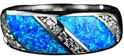Purmy Opal Weißgold Ring Blauer Opal Rhombus Form Opal Schmuck für Frauen 52 (16.6)