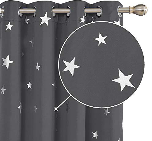 Deconovo Stars Foil Printed Thermal Insulated Curtains Eyelet Blackout Curtains for Nursery 46 x 72 Inch Dark Grey 1 Pair