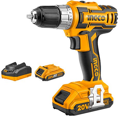 INGCO Cordless Drill, Electric 20V Drill Driver with Battery Pack and Charger, 45NM CDLI200213