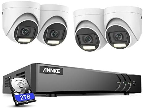 ANNKE 8CH 3K Überwachungskamera Set with Audio und Farb-Nachtsicht, 5MP Lite DVR Recorder mit Person- und Fahrzeugerkennung, 2TB Festplatte, 4 x 3K CCTV Analoge Überwachungskamera mit Dual-Licht, IP67