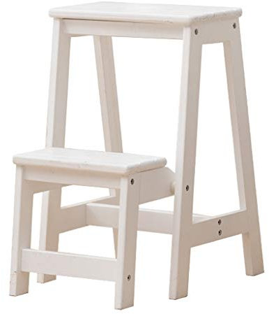 ZHZ-DT Leiterstuhl Treppenstuhl 2 Stufen Holz Haushaltsleiter Klappbar Tritthocker Faltbar Hockerleiter Klappleiter Klappstufen für Bibliothek Dachboden Workzone, Weiss