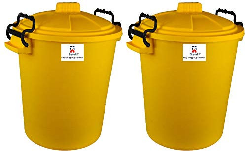Srendi® 2 x 50L Plastic Bin/Waterfroof/Rodent Proof/Ideal for Outdoor/Animal Feed/Food/Storage/Flour Locking Lid (Yellow)