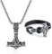 PiercingJak Herren Thors Hammer Halskette Wikinger Armband Set Edelstahl Mjölnir Anhänger geflochten Lederarmband Keltischer Knoten Nordische Schmuck Amulett Geschenke für Männer