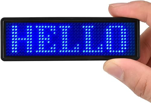 Kslogin Mini panneau LED, affichage numérique rechargeable, badge LED de contrôle Bluetooth, panneau lumineux décoratif programmable, panneau LED personnalisé pour bar, hôtel, fête, supermarché (bleu)