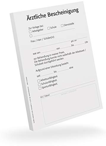 Bescheinigung für Ärzte, 5 Blöcke, je 50 Blatt, A6, für Ihren Praxisdrucker oder zur Handbeschriftung