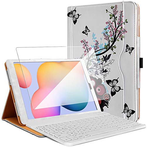 Pack Étui de Protection (Motif HF01) avec Clavier Azerty Bluetooth + 1 Protecteur d'écran pour Tablette Samsung Galaxy Tab S6 Lite 10.4 P610