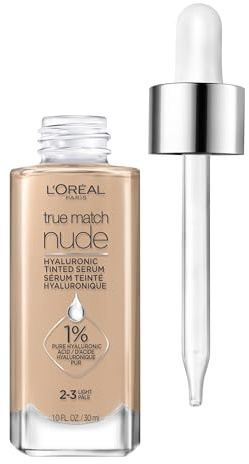L'Oreal Paris True Match Nude Hyaluronic Tinted Serum Foundation with 1% Hyaluronic acid, Light 2-3, 1 fl. oz.