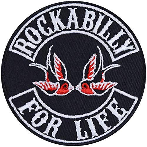 ROCKABILLY for life Aufnäher/Aufbügler Biker Patch zum annähen/aufbügeln | Rocker Bügelbilder Geschenk Motorradzubehör Applikation für Lederjacke/Weste/Jeans | 90x90mm