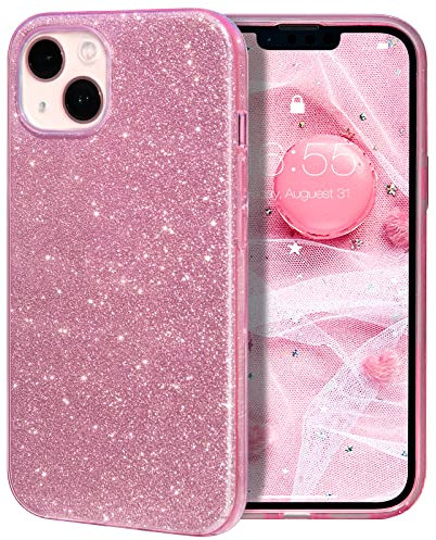 MILPROX iPhone 13 Hülle Glitzer Schutzhülle Bling DREI-Schicht-Hybridstruktur Slim Kristallklar schützende Hülle kompatibel mit iPhone 13 - Pink