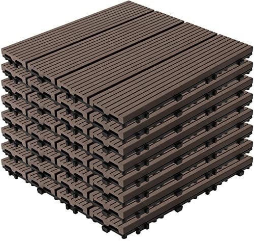 KOHAND 8 Packs 30x30x2cm Wood Outdoor Flooring Tiles, Interlocking Deck Tile Waterproof Plastic Composite Decking Tile for Indoor and Outdoor Use, Dark Brown