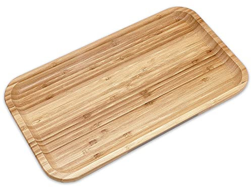 Bam & Boo,Massives Serviertablett aus natürlichem Bambus, rechteckig, abgeschrägt, für Essen und Getränke, Aufbewahrung und Dekoration – Frühstück, Partys, Picknicks, Badezimmer (33x17.8 cm)
