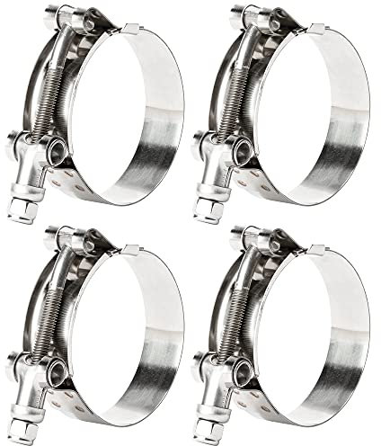 ISPINNER 4 Pack 4 Inch 304 Stainless Steel T-Bolt Hose Clamps, Clamp Range 108-116mm for 4 Hose ID, Pack of 4