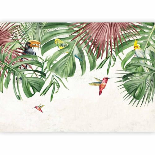 murando - Papier peint panoramique nature 350x256 cm - Revêtement mural décoration salon - Monstera perroquets tuakny animaux nature feuilles jungle colibris oiseaux b-C-10068-a-c