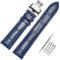 Moran QI-C050-C4FM Quick Release Leder-Uhrenarmbänder mit Schmetterlingsschnalle, 18 mm, 20 mm, 22 mm, 24 mm, Blau, Schwarz, Ersatzarmband für Damen und Herren (18 mm-XXL, blau-silberne Schnalle)