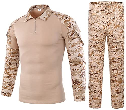 Uugood Combat Shirt Pant Tactical Anzüge Armee Militär T-Shirt Paintball Ausrüstung Taktische Kleidung Bundeswehr Langarm Multicam Uniform für Airsoft Paintball Jagd, Wüste, M