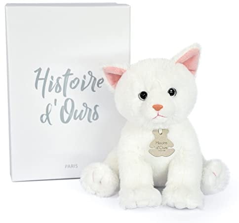 HISTOIRE D'OURS - Peluche Chat Blanc 18 cm - Adorable Chaton - Compagnon Tout Doux Sécurisant - Adorable Châton Peluche pour les Câlins Enfants - Idée Cadeau Anniversaire Pour Enfants - HO3155