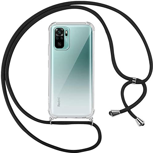 Pnakqil Collier Cordon Coque pour Xiaomi Redmi Note 10 4G/Note 10S 6.43,avec Cordon Réglable Lanyard Housse Transparente Silicone Anti-Chute Etui pour Redmi Note 10 4G,Ètuis à Bandoulière,Noir