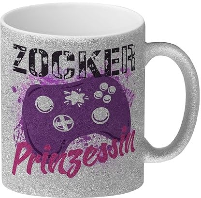 speecheese Zocker Prinzessin Glitzer-Kaffeebecher mit Controller Motiv