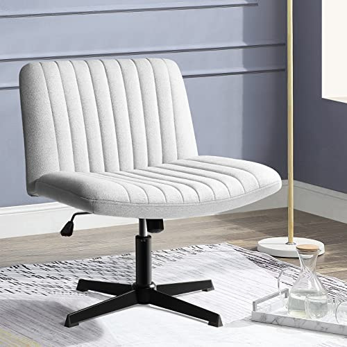 PUKAMI Criss Cross Stuhl, ohne Armlehnen, ohne Räder, mit Stoff gepolstert, modern, drehbar, höhenverstellbar, mittlere Rückenlehne, breiter Sitz, Computeraufgabe, Schminkstuhl für Heimbüro (grau)