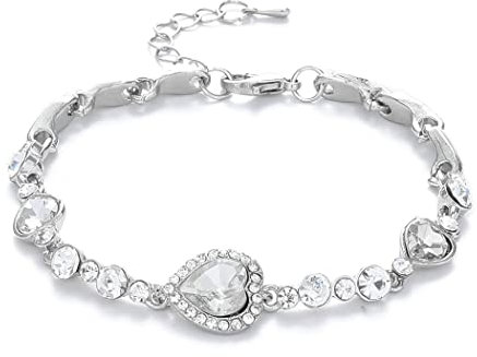 Evlry Herzarmband Silber Kristallarmband Strass Armreif Party Handkette Accessoires für Frauen