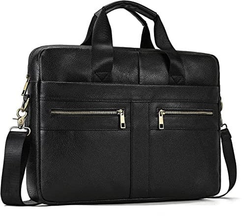 newsbirds 15.6 Zoll Herren Laptoptasche Leder Aktentasche Umhängetasche Handtasche für Männer Business Tasche Notebook Bürotasche, 3316 Schwarz