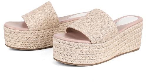 Erocalli Platform Wedge Sandals Espadrille Slide Sandals Slip On High Heel Espadrille Flatform Mules for Women Casual Jute Beach Straw Raffia Sandals