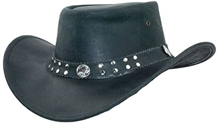 Black Jungle Yukon Lederhut, Westernhut, Australienhut, Cowboyhut (as3, Alpha, l, Schwarz)