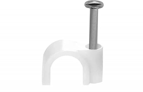 RosenetSys 6mm (approx ¼in.) White Round Cable Clips for Coax, Cat6, Power Cable - Indoor & Outdoor Use - 100 PACK
