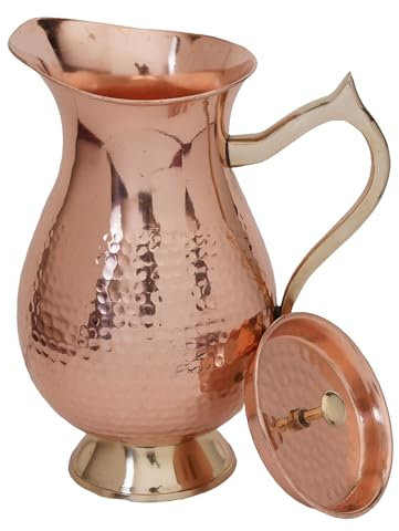 2activelife Handmade Copper Vessel Water Pitcher with Lid | Copper Pitcher for Drinking and Serving (49.3 fl Oz)