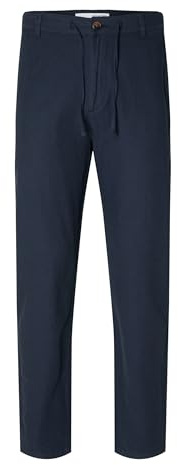 Selected Herren Chino Hose SLHCOMFORT-Brody Linen Comfort Fit XS S M L XL XXL, Größe:XS, Farbvariante:Dark Sapphire 16087636