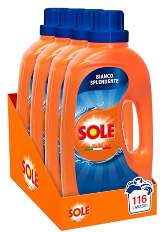 Sole Detersivo Lavatrice Bianco splendente 116 Lavaggi, (4x29), Formula igienizzante, Detersivo Lavatrice Liquido Bianco Splendente, rimuove le macchie a basse temperature
