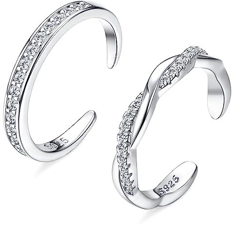JeryWe 2 Pcs Anneaux d'orteil en Argent Sterling pour Les Femmes Anneaux d'orteil réglables Set de Bijoux de Pieds à Anneaux pour Orteils Ouverts pour la Plage et l'été