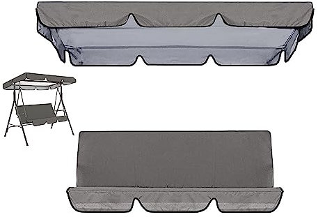 PJDDP Dachbezug + Sitzbezug für Hollywoodschaukel 3 Sitzer - UV-Schutz und Wasserdichtes Hollywoodschaukel Ersatzdach - Ersatz-Schaukelsitzbezugfür Gartenstuhl,Grau,164X114CM/64.5X45IN