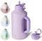 BOTTLE BOTTLE Isolierte Wasserflasche mit Strohhalm und doppeltem Deckel, Sport-Edelstahl-Wasserflasche mit Griff, Vakuum-Edelstahl, für Workout, Fitnessstudio, Fußball und mehr Sport, Violett